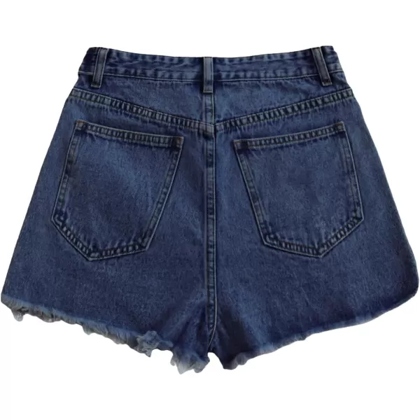SweatyRocks Women's Casual High Waist Raw Hem Ripped Denim Jean Shorts with Pocket