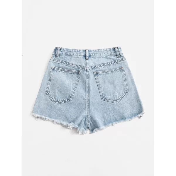 SweatyRocks Women's Casual High Waist Raw Hem Ripped Denim Jean Shorts with Pocket