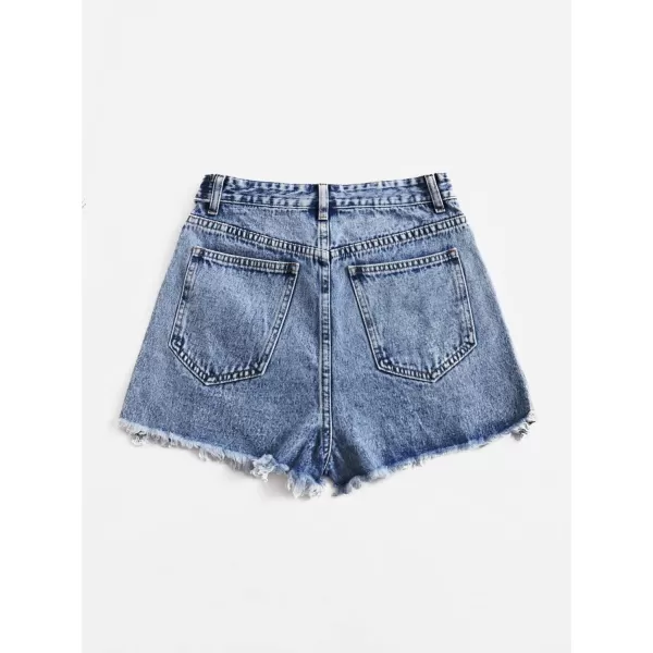 SweatyRocks Women's Casual High Waist Raw Hem Ripped Denim Jean Shorts with Pocket
