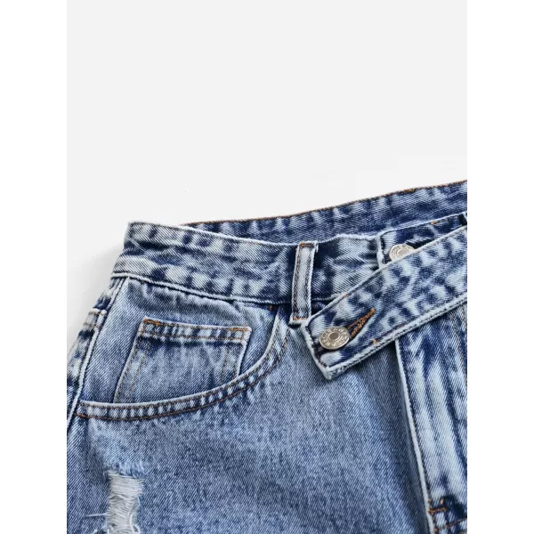 SweatyRocks Women's Casual High Waist Raw Hem Ripped Denim Jean Shorts with Pocket