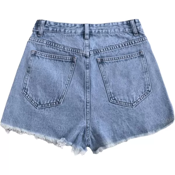 SweatyRocks Women's Casual High Waist Raw Hem Ripped Denim Jean Shorts with Pocket