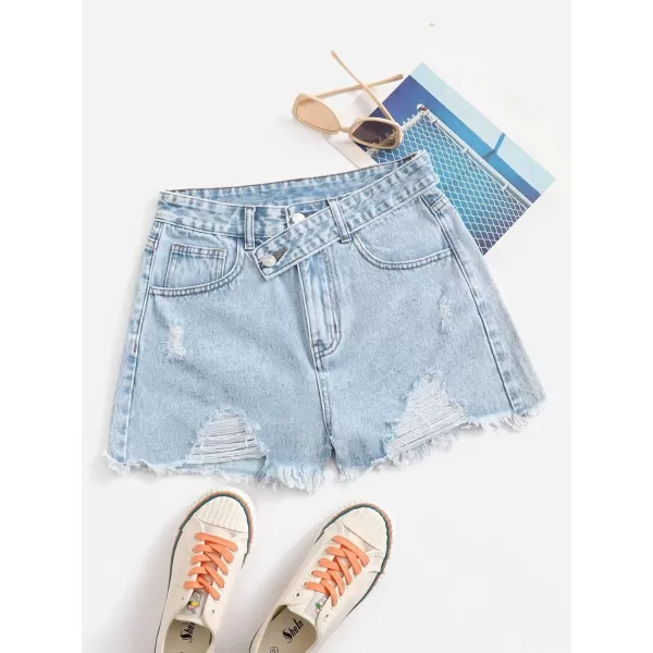 SweatyRocks Women's Casual High Waist Raw Hem Ripped Denim Jean Shorts with Pocket