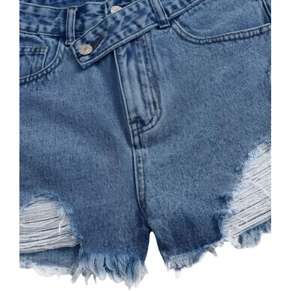 SweatyRocks Women's Casual High Waist Raw Hem Ripped Denim Jean Shorts with Pocket