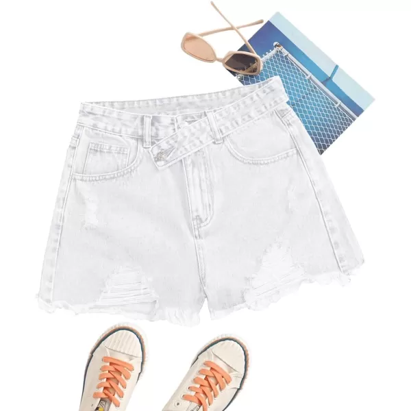 SweatyRocks Women's Casual High Waist Raw Hem Ripped Denim Jean Shorts with Pocket
