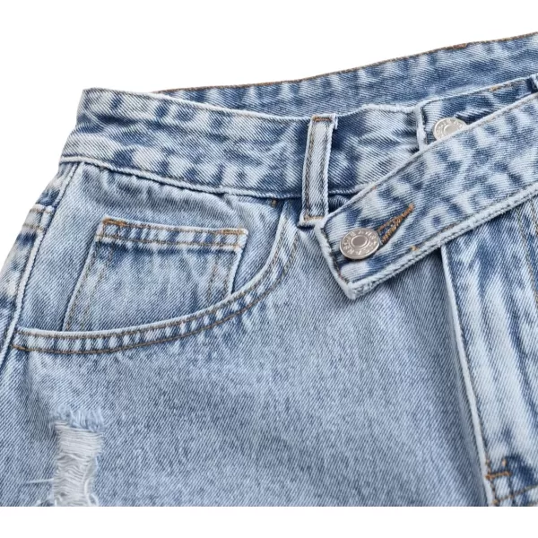 SweatyRocks Women's Casual High Waist Raw Hem Ripped Denim Jean Shorts with Pocket
