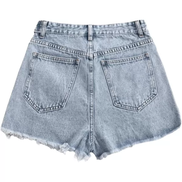SweatyRocks Women's Casual High Waist Raw Hem Ripped Denim Jean Shorts with Pocket