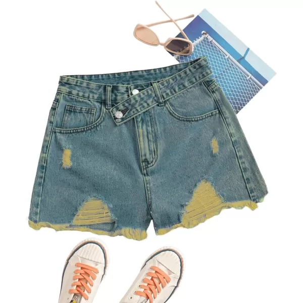 SweatyRocks Women's Casual High Waist Raw Hem Ripped Denim Jean Shorts with Pocket