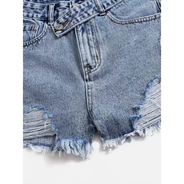 SweatyRocks Women's Casual High Waist Raw Hem Ripped Denim Jean Shorts with Pocket