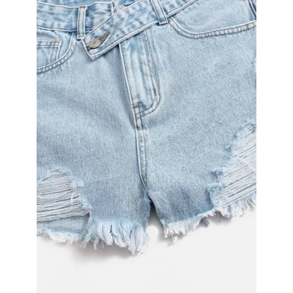 SweatyRocks Women's Casual High Waist Raw Hem Ripped Denim Jean Shorts with Pocket