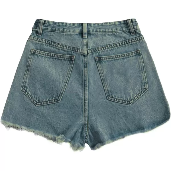 SweatyRocks Women's Casual High Waist Raw Hem Ripped Denim Jean Shorts with Pocket