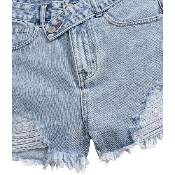 SweatyRocks Women's Casual High Waist Raw Hem Ripped Denim Jean Shorts with Pocket