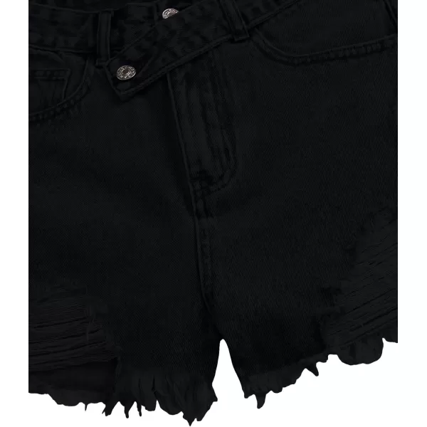 SweatyRocks Women's Casual High Waist Raw Hem Ripped Denim Jean Shorts with Pocket