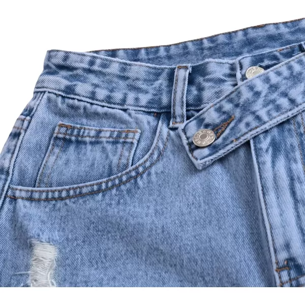 SweatyRocks Women's Casual High Waist Raw Hem Ripped Denim Jean Shorts with Pocket