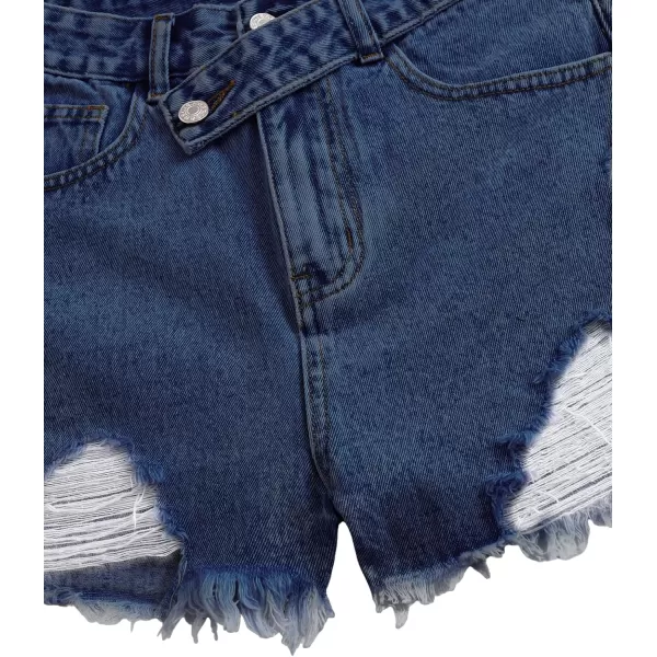 SweatyRocks Women's Casual High Waist Raw Hem Ripped Denim Jean Shorts with Pocket