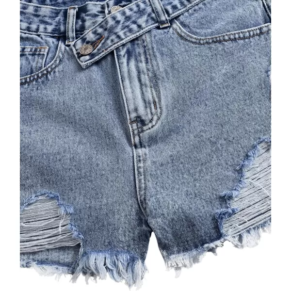SweatyRocks Women's Casual High Waist Raw Hem Ripped Denim Jean Shorts with Pocket