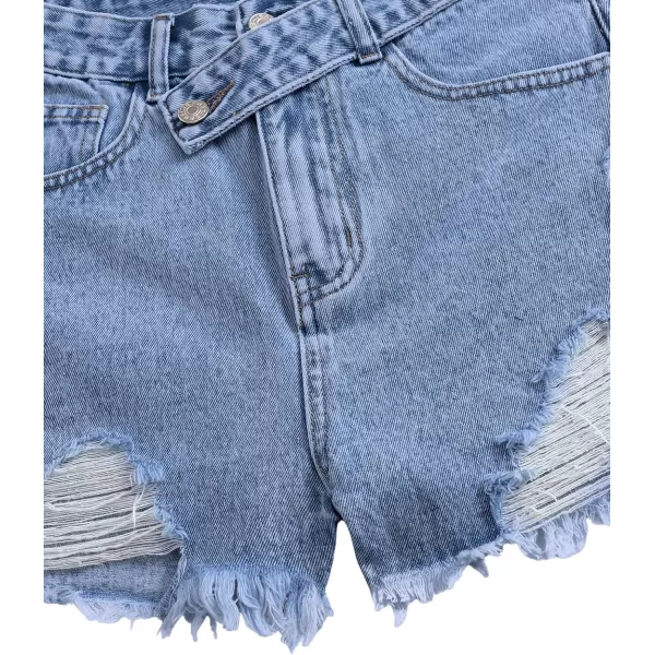 SweatyRocks Women's Casual High Waist Raw Hem Ripped Denim Jean Shorts with Pocket