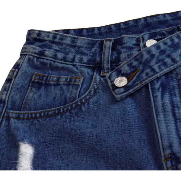 SweatyRocks Women's Casual High Waist Raw Hem Ripped Denim Jean Shorts with Pocket