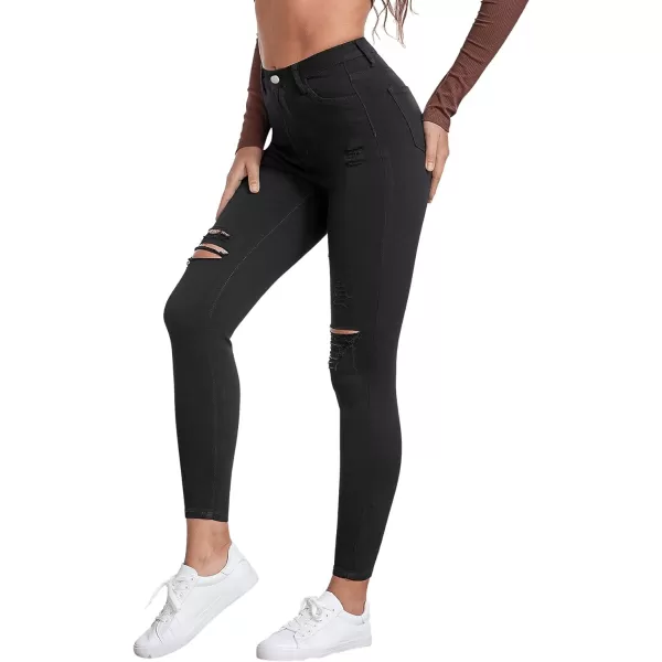 SweatyRocks Women's Casual High Waist Ripped Skinny Jeans Distressed Denim Pants