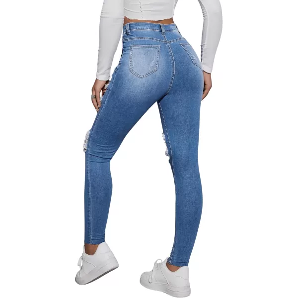 SweatyRocks Women's Casual High Waist Ripped Skinny Jeans Distressed Denim Pants