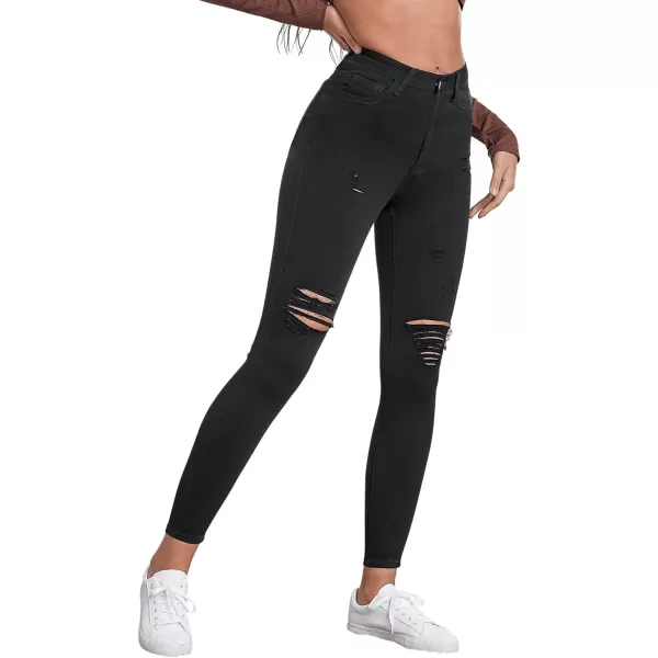 SweatyRocks Women's Casual High Waist Ripped Skinny Jeans Distressed Denim Pants