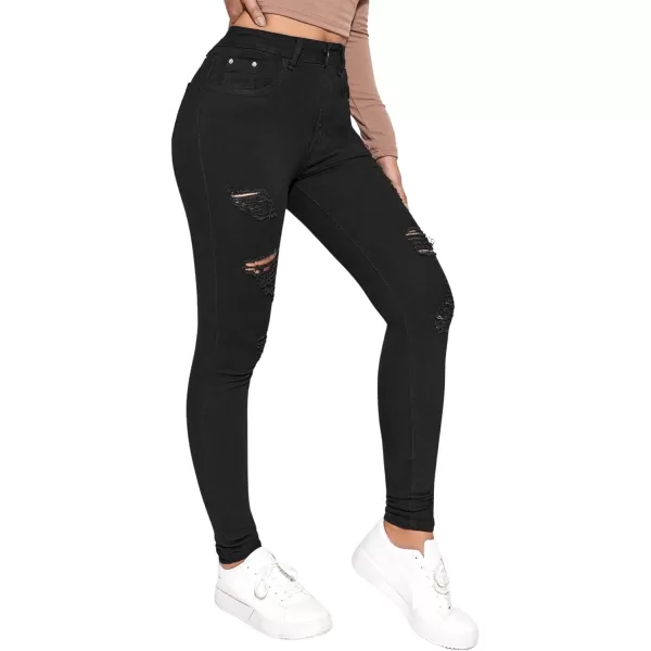 SweatyRocks Women's Casual High Waist Ripped Skinny Jeans Distressed Denim Pants