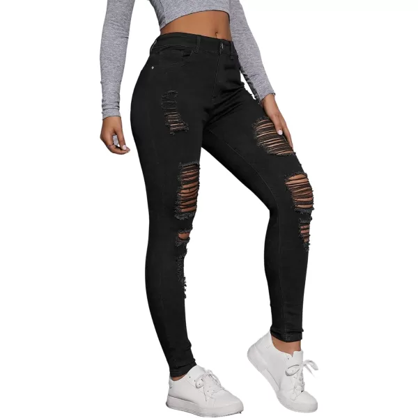 SweatyRocks Women's Casual High Waist Ripped Skinny Jeans Distressed Denim Pants
