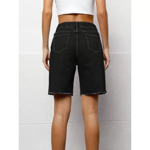SweatyRocks Women's Casual High Waist Straight Leg Jean Shorts Raw Hem Denim Bermuda Shorts