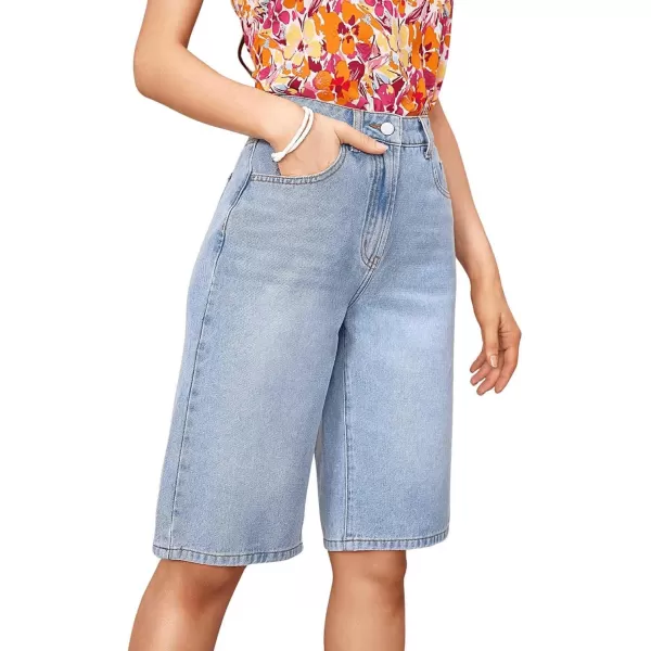 SweatyRocks Women's Casual High Waist Straight Leg Jean Shorts Raw Hem Denim Bermuda Shorts