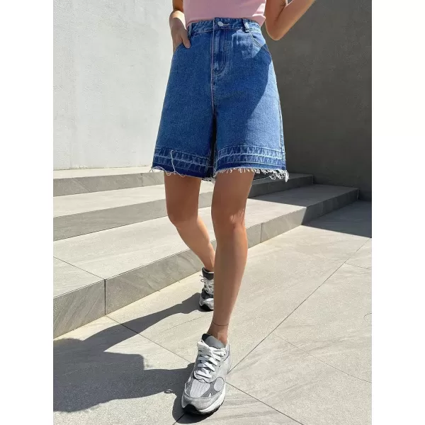 SweatyRocks Women's Casual High Waist Straight Leg Jean Shorts Raw Hem Denim Bermuda Shorts