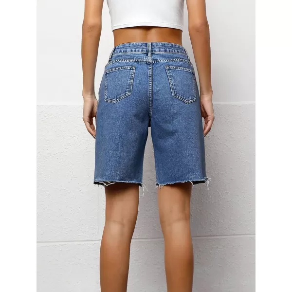 SweatyRocks Women's Casual High Waist Straight Leg Jean Shorts Raw Hem Denim Bermuda Shorts