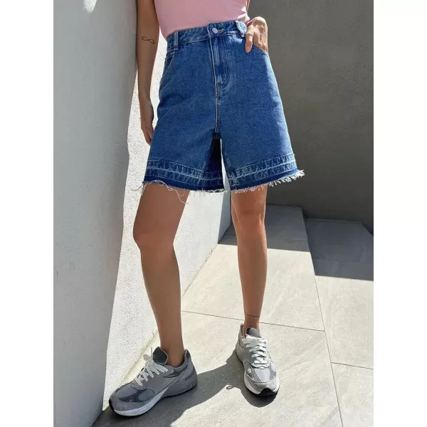 SweatyRocks Women's Casual High Waist Straight Leg Jean Shorts Raw Hem Denim Bermuda Shorts