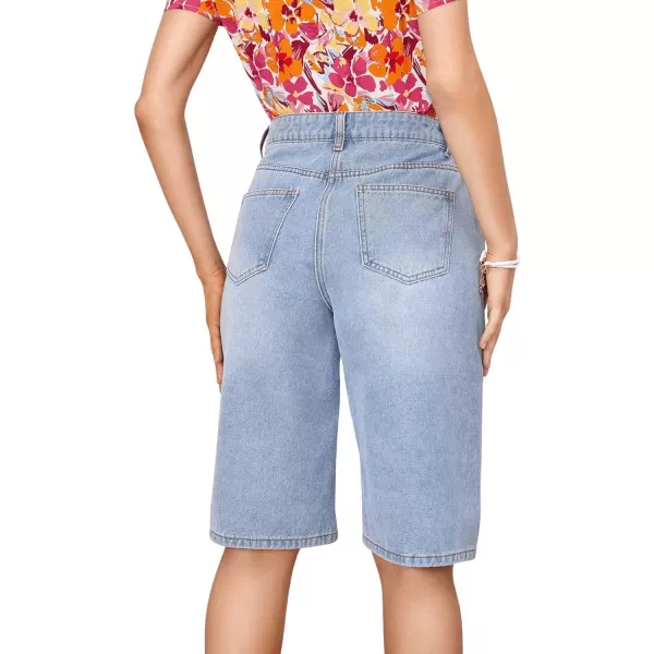 SweatyRocks Women's Casual High Waist Straight Leg Jean Shorts Raw Hem Denim Bermuda Shorts