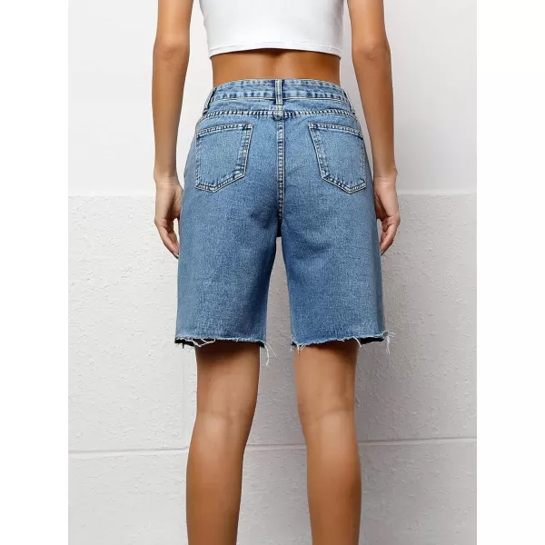 SweatyRocks Women's Casual High Waist Straight Leg Jean Shorts Raw Hem Denim Bermuda Shorts