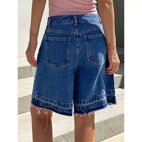 SweatyRocks Women's Casual High Waist Straight Leg Jean Shorts Raw Hem Denim Bermuda Shorts
