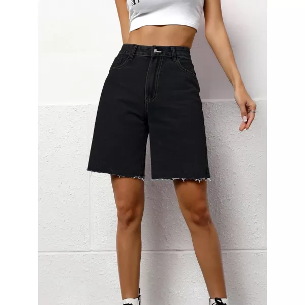 SweatyRocks Women's Casual High Waist Straight Leg Jean Shorts Raw Hem Denim Bermuda Shorts