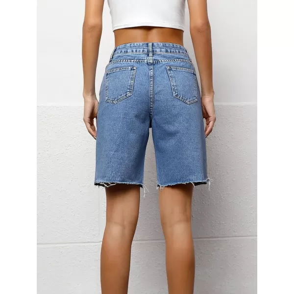 SweatyRocks Women's Casual High Waist Straight Leg Jean Shorts Raw Hem Denim Bermuda Shorts