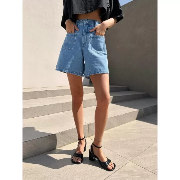 SweatyRocks Women's Casual High Waist Straight Leg Jean Shorts Raw Hem Denim Bermuda Shorts
