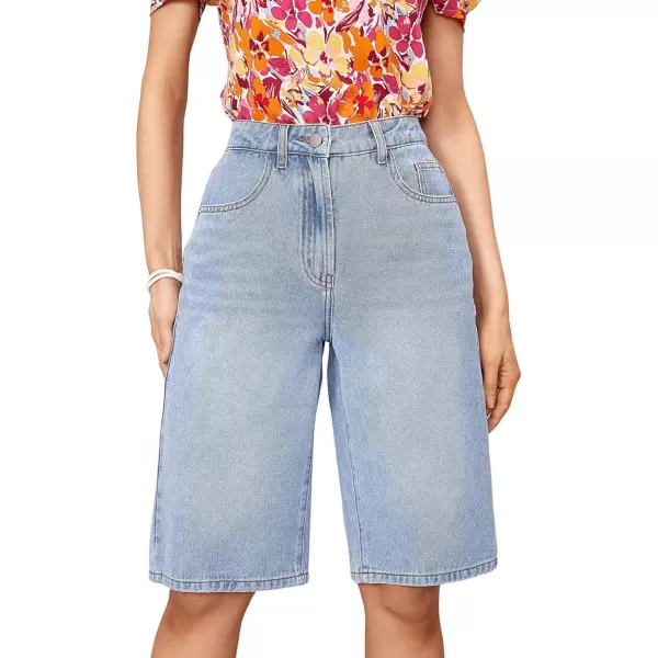 SweatyRocks Women's Casual High Waist Straight Leg Jean Shorts Raw Hem Denim Bermuda Shorts