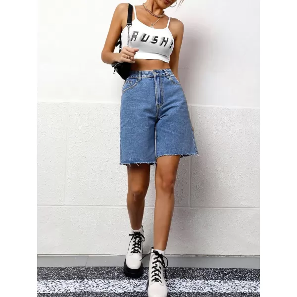 SweatyRocks Women's Casual High Waist Straight Leg Jean Shorts Raw Hem Denim Bermuda Shorts