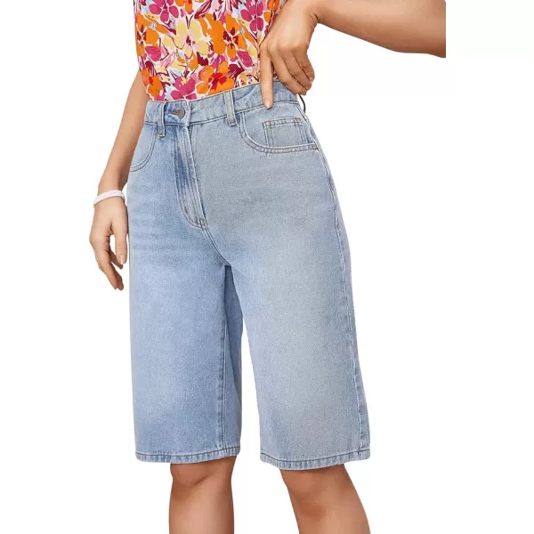 SweatyRocks Women's Casual High Waist Straight Leg Jean Shorts Raw Hem Denim Bermuda Shorts