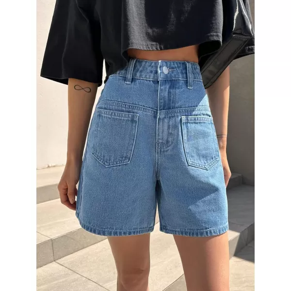 SweatyRocks Women's Casual High Waist Straight Leg Jean Shorts Raw Hem Denim Bermuda Shorts
