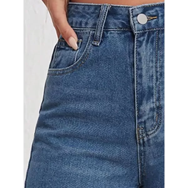 SweatyRocks Women's Casual High Waist Zip Up Mom Jeans Solid Straight Leg Denim Pants