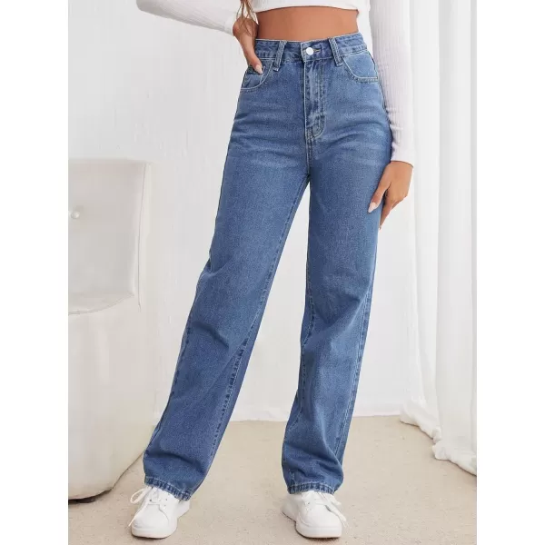 SweatyRocks Women's Casual High Waist Zip Up Mom Jeans Solid Straight Leg Denim Pants