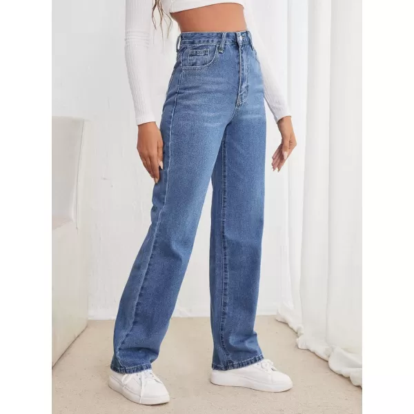 SweatyRocks Women's Casual High Waist Zip Up Mom Jeans Solid Straight Leg Denim Pants