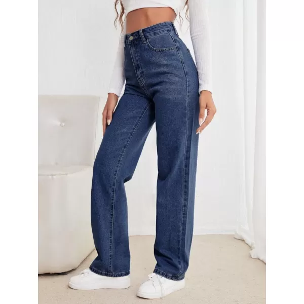 SweatyRocks Women's Casual High Waist Zip Up Mom Jeans Solid Straight Leg Denim Pants