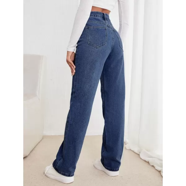 SweatyRocks Women's Casual High Waist Zip Up Mom Jeans Solid Straight Leg Denim Pants