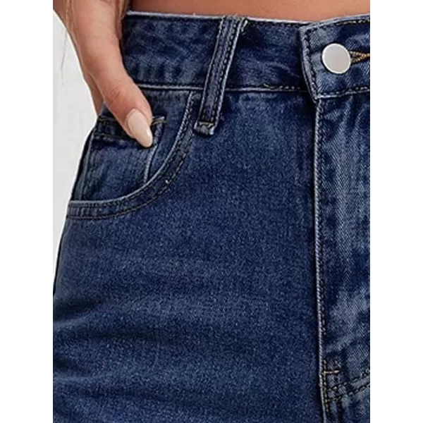 SweatyRocks Women's Casual High Waist Zip Up Mom Jeans Solid Straight Leg Denim Pants
