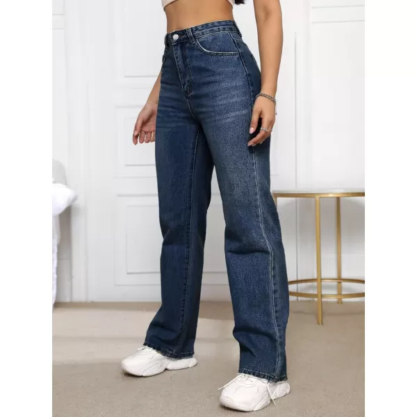 SweatyRocks Women's Casual High Waist Zip Up Mom Jeans Solid Straight Leg Denim Pants