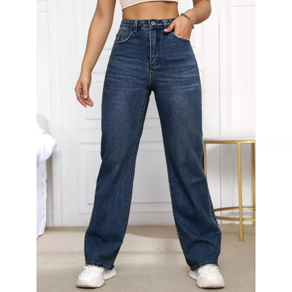 SweatyRocks Women's Casual High Waist Zip Up Mom Jeans Solid Straight Leg Denim Pants