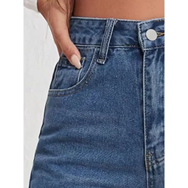 SweatyRocks Women's Casual High Waist Zip Up Mom Jeans Solid Straight Leg Denim Pants
